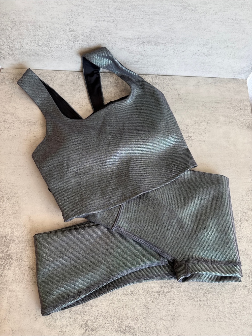 ALO Alosoft Ribbed Shimmery Legging and Bra Set